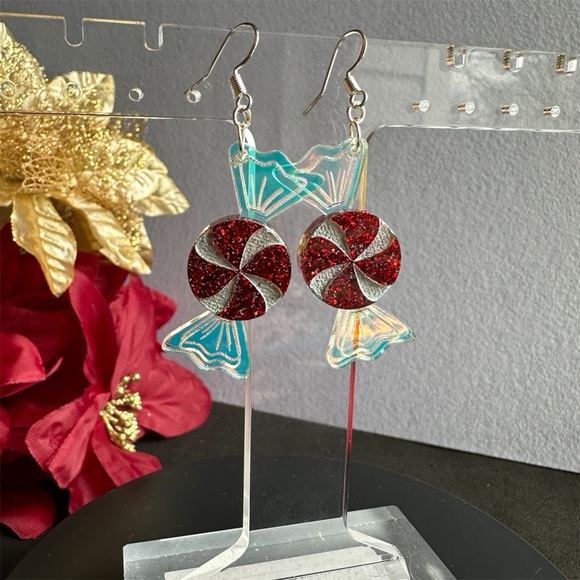 Christmas Peppermint Candy Earrings - Picture 4 of 7